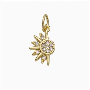 Copper Sun Pendant Pave Zirconia Gold Plated, approx 8-10mm