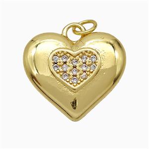 Copper Heart Pendant Micropave Zirconia Gold Plated, approx 17-19mm