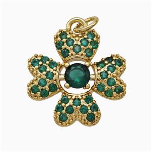 Copper Flower Pendant Pave Zirconia Gold Plated, approx 17-18mm