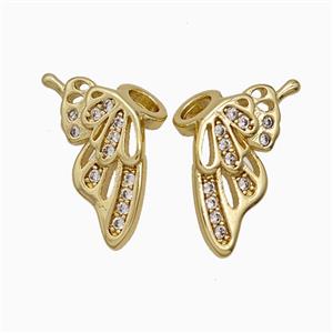 Copper Angel Wings Pave Zirconia Gold Plated, approx 7-16mm, 3mm hole
