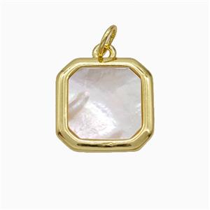 Copper Square Pendant Pave White Pearlized Shell Gold Plated, approx 14mm