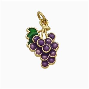 Copper Grape Bunch Pendant Purple Enamel Gold Plated, approx 11-14mm
