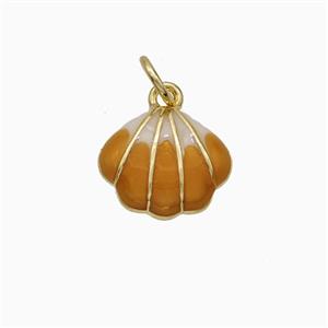 Copper Scallop Shell Pendant Brown Enamel Gold Plated, approx 10-11.5mm