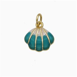 Copper Scallop Shell Pendant Teal Enamel Gold Plated, approx 10-11.5mm