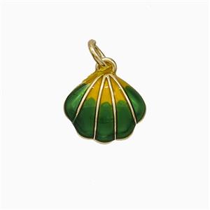 Copper Scallop Shell Pendant Green Enamel Gold Plated, approx 10-11.5mm