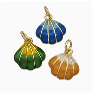 Copper Scallop Shell Pendant Enamel Gold Plated Mixed, approx 10-11.5mm