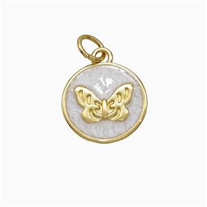 Copper Butterfly Pendant White Painted Circle Gold Plated, approx 12.5mm