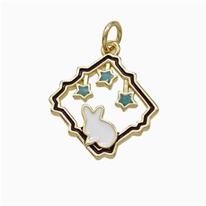 Copper Rabbit Pendant White Enamel Gold Plated, approx 16mm