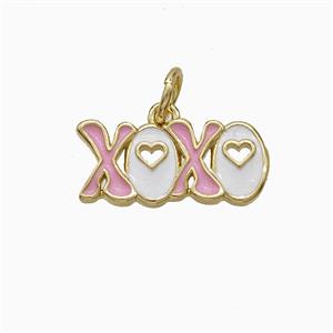 Copper XOXO Pendant Pink White Enamel Gold Plated, approx 7-16mm