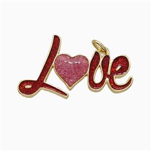 Copper Love Pendant Red Painted Gold Plated, approx 17-30mm