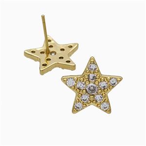 Copper Star Stud Earrings Pave Zirconia Gold Plated, approx 15mm