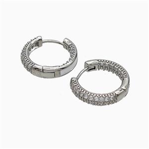 Copper Hoop Earrings Pave Zirconia White Enamel Platinum Plated, approx 17mm dia