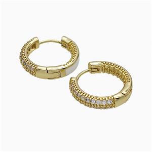 Copper Hoop Earrings Pave Zirconia White Enamel Gold Plated, approx 17mm dia