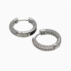 Copper Hoop Earrings Pave Zirconia Black Enamel Platinum Plated, approx 17mm dia