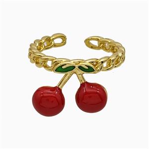 Copper Cherry Rings Red Enamel Gold Plated, approx 10-14mm, 18mm dia