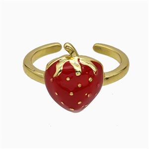 Copper Strawberry Rings Red Enamel Gold Plated, approx 11-15mm, 18mm dia