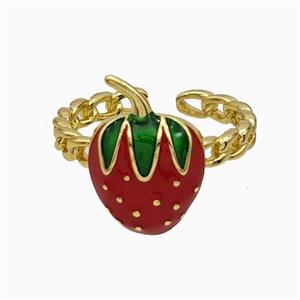 Copper Strawberry Rings Red Enamel Gold Plated, approx 10-15mm, 18mm dia