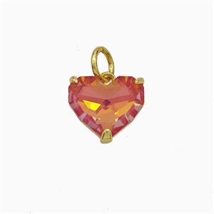 Orange Crystal Glass Heart Pendant Copper Gold Plated, approx 10mm