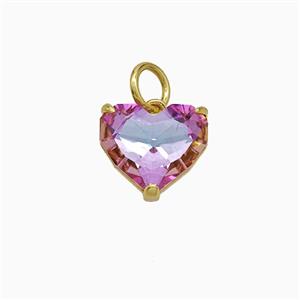 Fuchsia Crystal Glass Heart Pendant Copper Gold Plated, approx 10mm