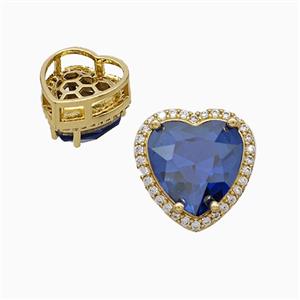 Copper Heart Pave Zirconia Blue Crystal Glass Gold Plated, approx 13mm