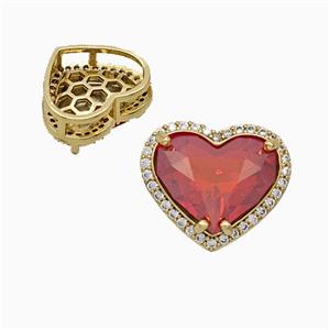 Copper Heart Pave Zirconia Red Crystal Glass Gold Plated, approx 13-15mm