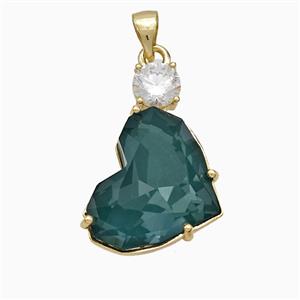 Green Crystal Glass Heart Pendant Copper Gold Plated, approx 16-25mm