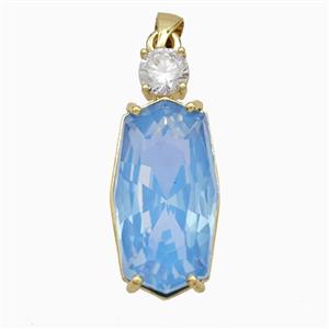 Blue Crystal Glass Oval Pendant Copper Gold Plated, approx 13-30mm