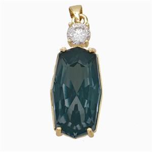 Darkgreen Crystal Glass Oval Pendant Copper Gold Plated, approx 13-30mm