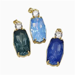 Crystal Glass Oval Pendant Copper Gold Plated Mixed, approx 13-30mm