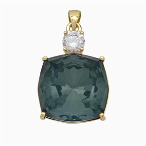 Deepgreen Crystal Glass Square Pendant Copper Gold Plated, approx 19-25mm