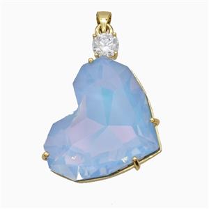 Blue Crystal Glass Heart Pendant Copper Gold Plated, approx 25-35mm