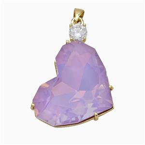 Lavender Crystal Glass Heart Pendant Copper Gold Plated, approx 25-35mm