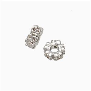 Copper Heishi Beads Pave Zirconia Platinum Plated, approx 6mm