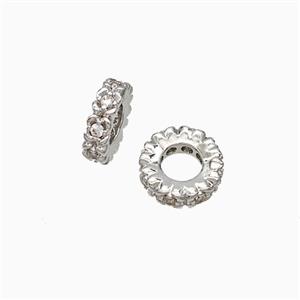 Copper Heishi Beads Pave Zirconia Platinum Plated, approx 8mm