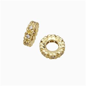 Copper Heishi Beads Pave Zirconia Gold Plated, approx 8mm