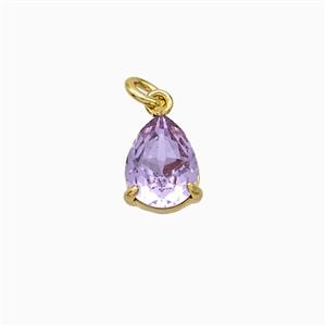Purple Crystal Glass Teardrop Pendant Copper Gold Plated, approx 6-8mm