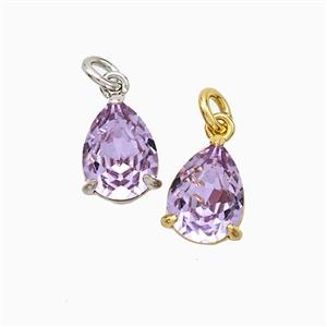 Purple Crystal Glass Teardrop Pendant Copper Mixed, approx 6-8mm