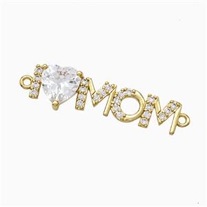 Copper MOM Connector Pave Zirconia Gold Plated, approx 7-32mm