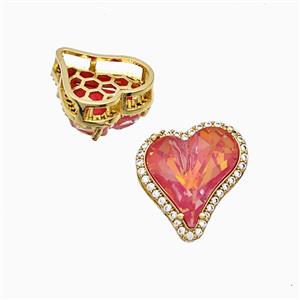 Copper Heart Pendant Pave Zirconia Red Crystal Glass Gold Plated, approx 15-16mm