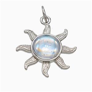 Copper Sun Pendant Pave Acrylic Platinum Plated, approx 18mm