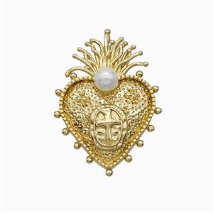 Copper Heart Pendant Pave Pearlized Resin Cross Gold Plated, approx 22-30mm