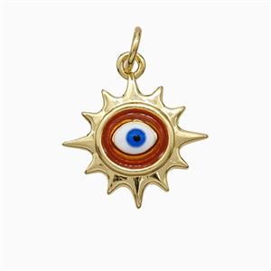 Copper Sun Eye Pendant Red Painted Gold Plated, approx 15mm