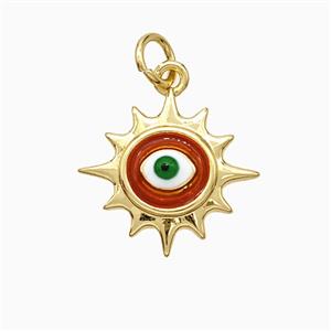 Copper Sun Eye Pendant Red Painted Gold Plated, approx 15mm