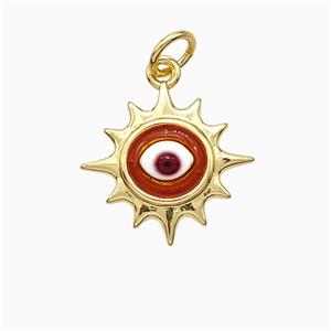 Copper Sun Eye Pendant Red Painted Gold Plated, approx 15mm