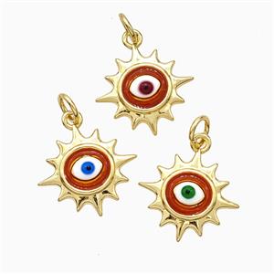 Copper Sun Eye Pendant Red Painted Gold Plated Mixed, approx 15mm
