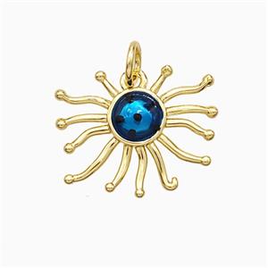 Copper Sun Pendant Blue Painted Gold Plated, approx 17mm