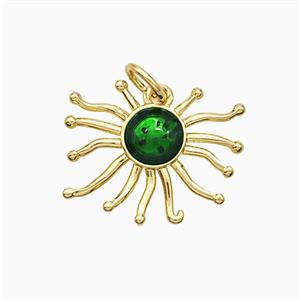 Copper Sun Pendant Green Painted Gold Plated, approx 17mm