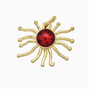 Copper Sun Pendant Red Painted Gold Plated, approx 17mm