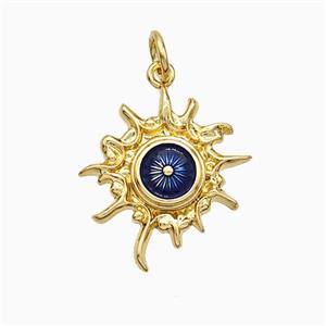 Copper Sun Pendant Blue Painted Eye Gold Plated, approx 16-18mm