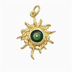 Copper Sun Pendant Green Painted Eye Gold Plated, approx 16-18mm
